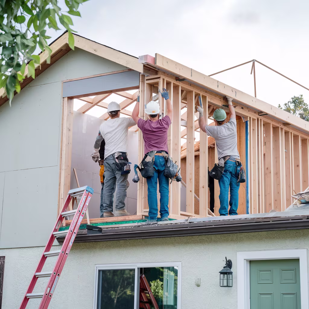 Crew working on a Los Angeles room addition