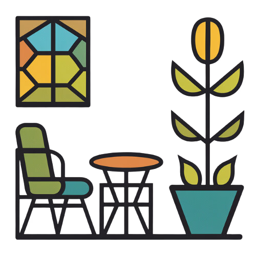 Covered outdoor living space with seating