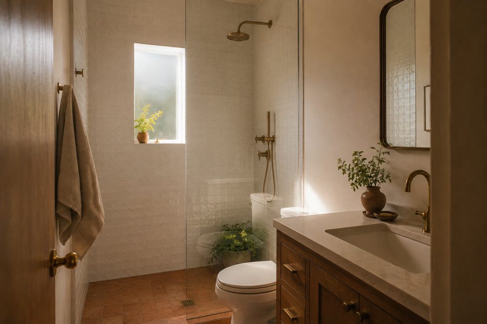 Guest bathroom addition with tiled shower