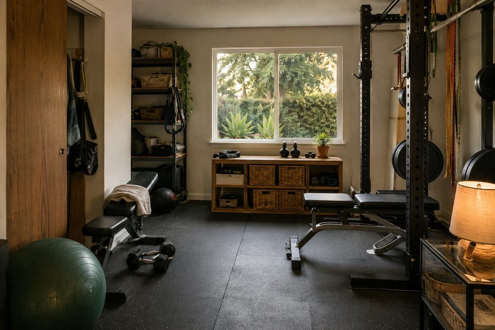 Basement converted into a home gym